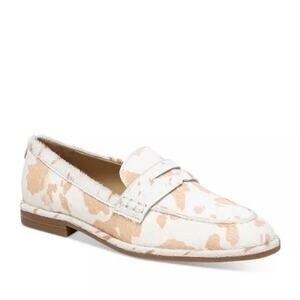 Sam Edelman Birch Genuine Calf Hair Slip On Penny Loafers White Tan Size 7.5